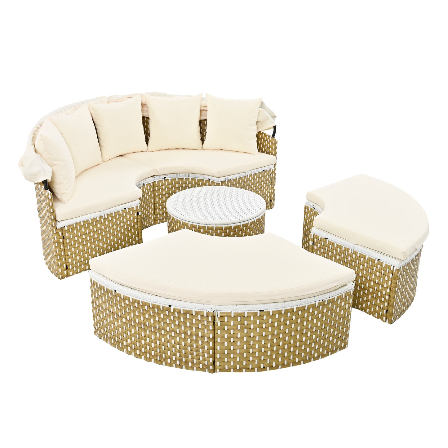 Patio Furniture Round Outdoor Sectional Sofa Set, Daybed