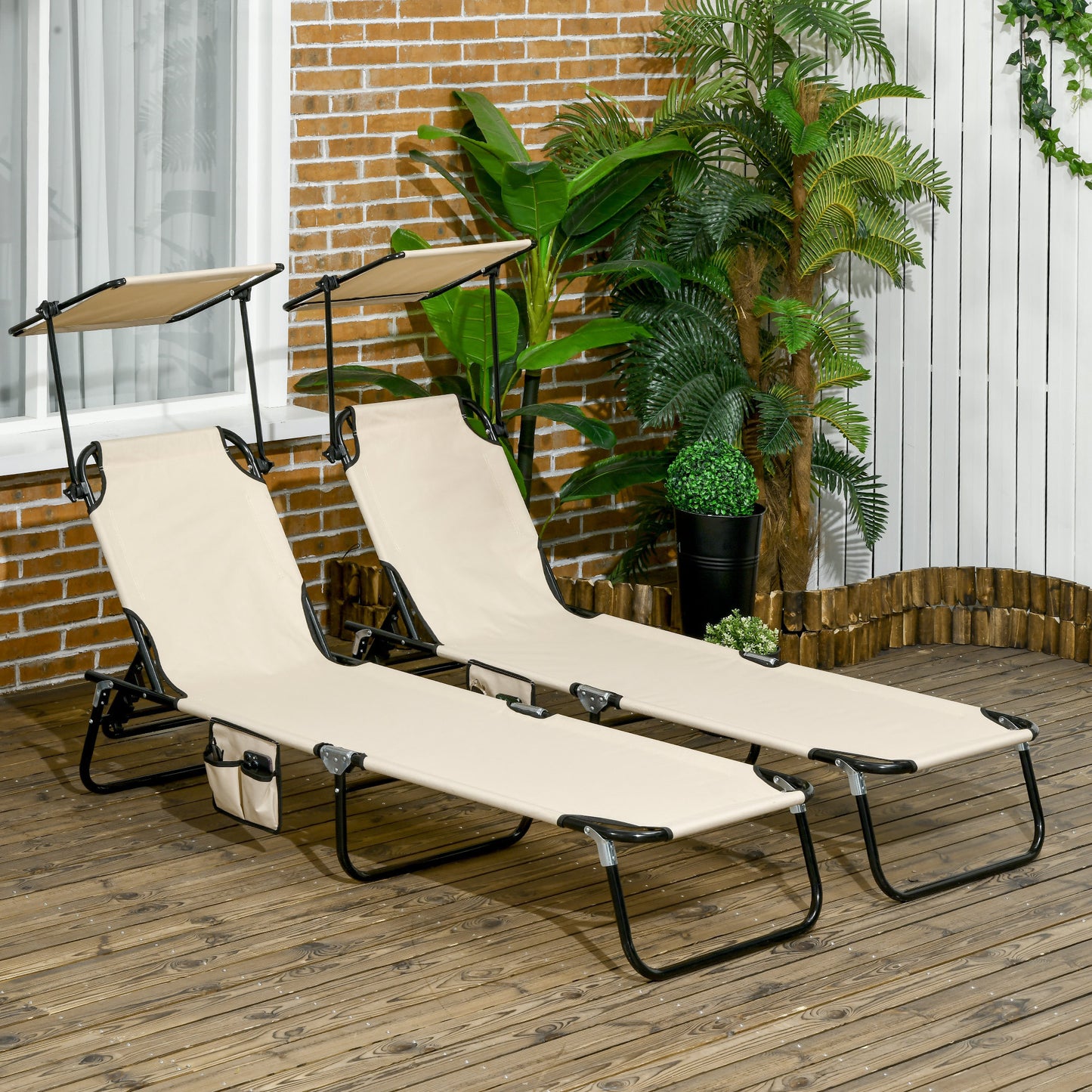 Folding Chairs, Outdoor Sun Tanning, Canopy Shade, Reclining