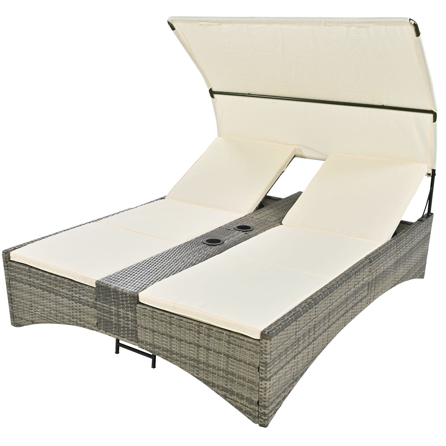 Patio Daybed Outdoor Daybed, Shelter Roof, Adjustable Backrest, Storage Box