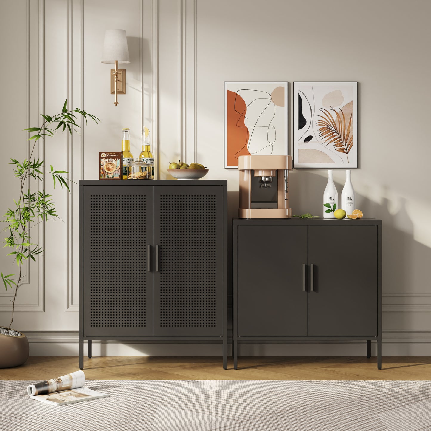 Metal Storage Cabinet with 2 Doors and 2 Adjustable Shelves