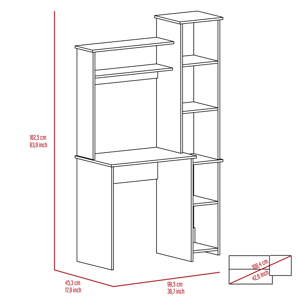Aramis Desk, Five Shelves, Two Superior Shelves, Smokey Oak