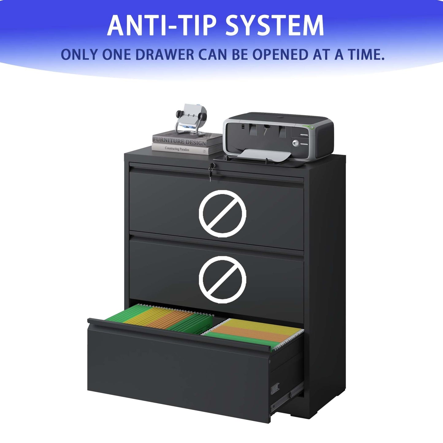 3 Drawer Filing Cabinet Lockable for Home Office