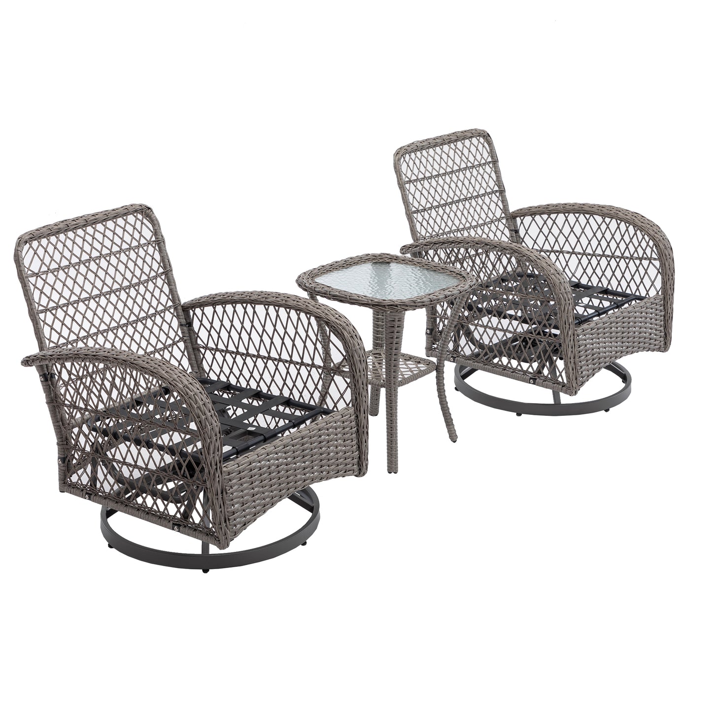 3 Pieces Outdoor Patio Chairs, 360 Degree Rocking