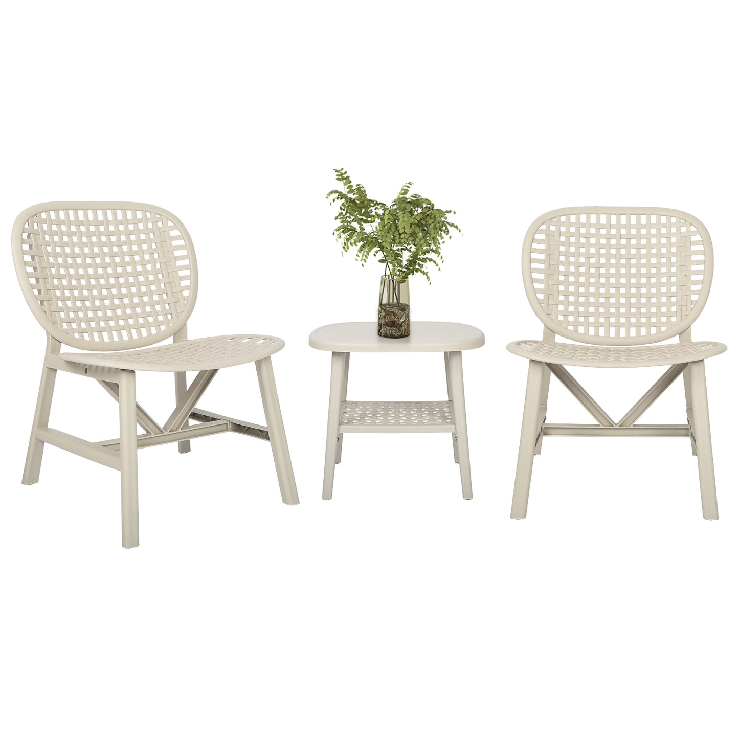 3 Pieces Hollow Design Retro Patio Table Chair Set All Weather