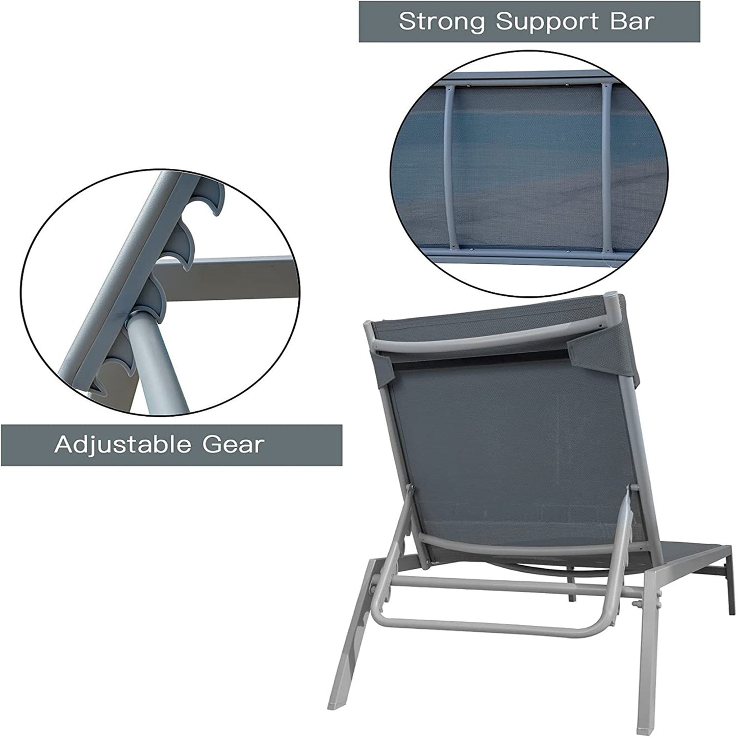Patio Chaise Lounge Set, 3 Pieces Adjustable Backrest Pool Lounge