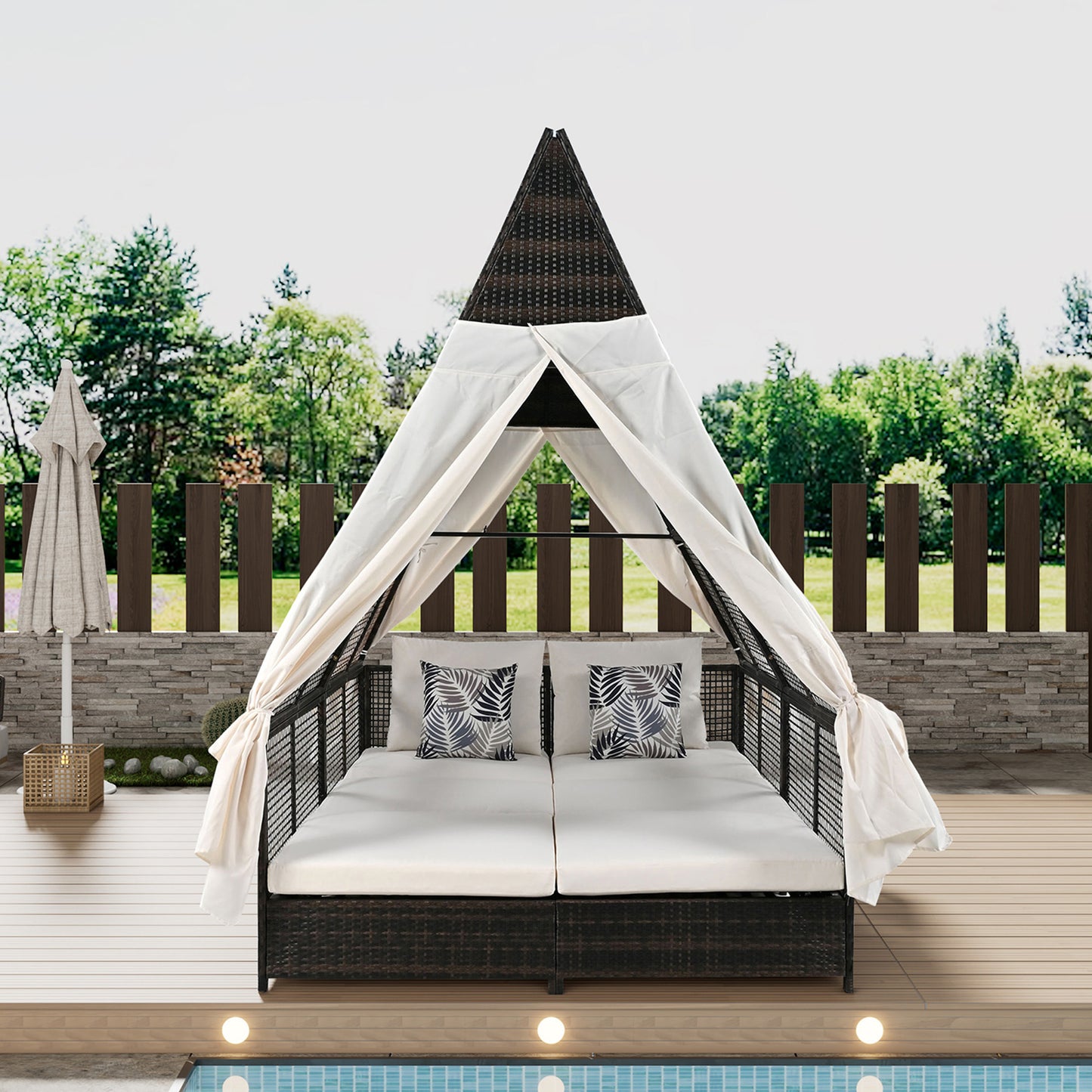 Outdoor Daybed Patio Lounge Bed, Adjustable Backrest