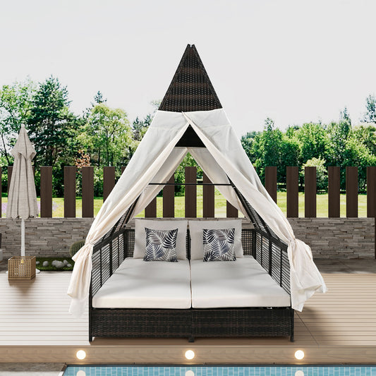 Outdoor Daybed Patio Lounge Bed, Adjustable Backrest