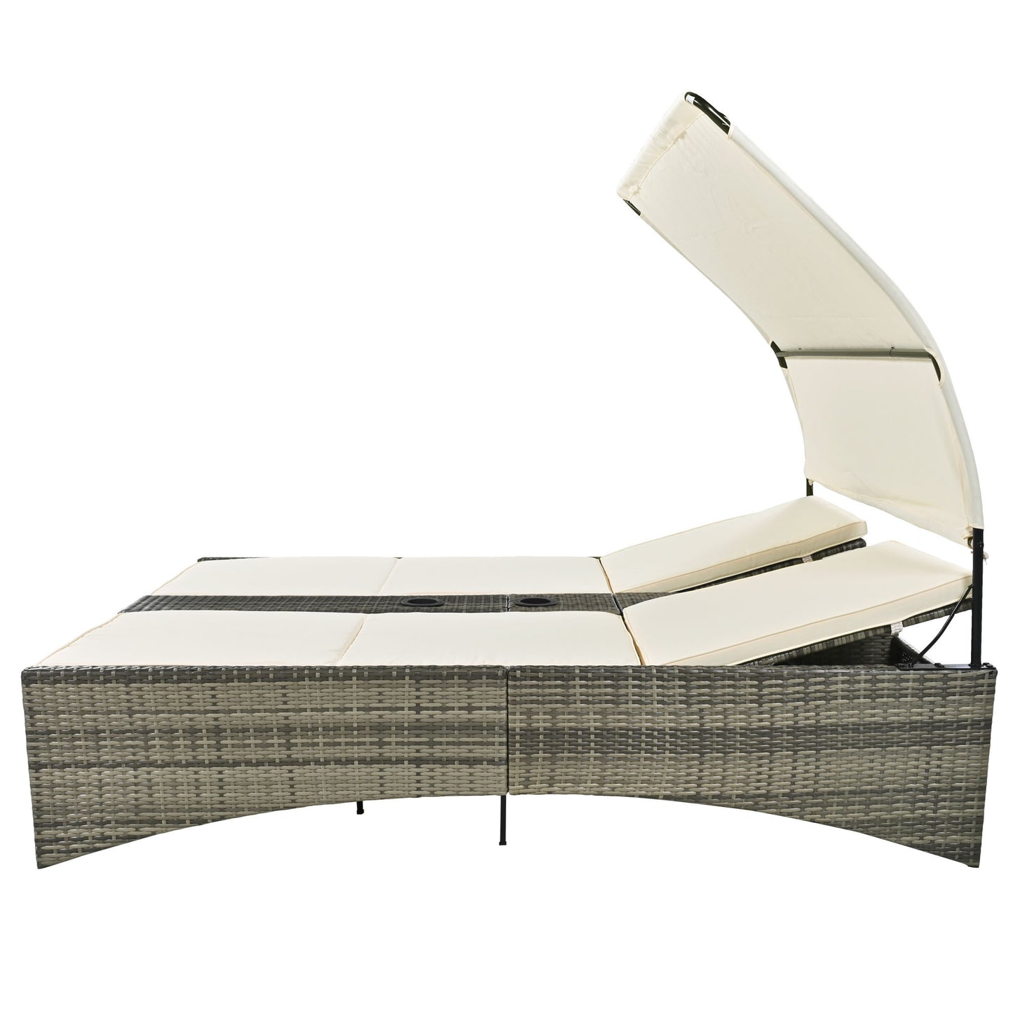 Patio Daybed Outdoor Daybed, Shelter Roof, Adjustable Backrest, Storage Box