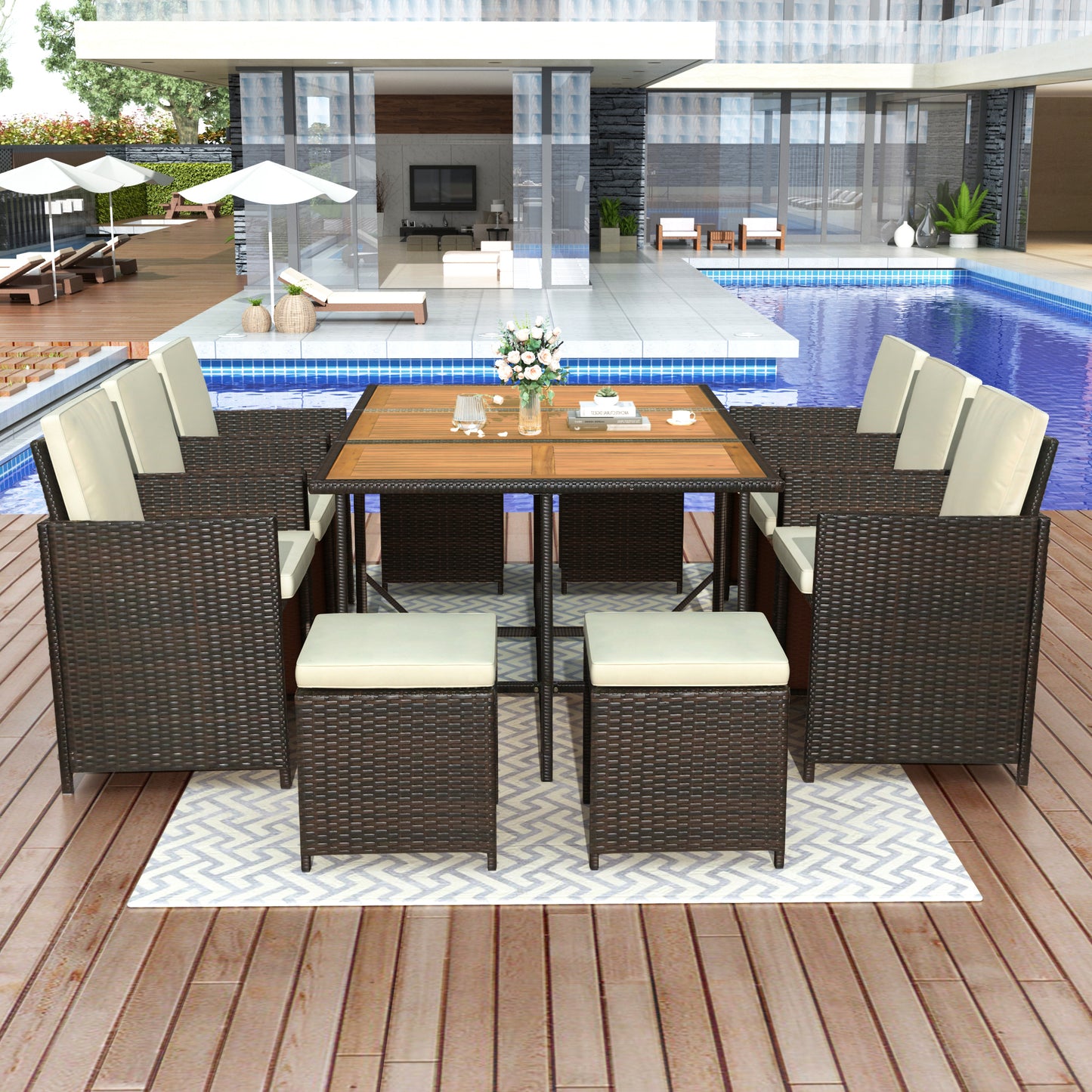 11-Piece Patio All-Weather P Dining Table Set Tabletop