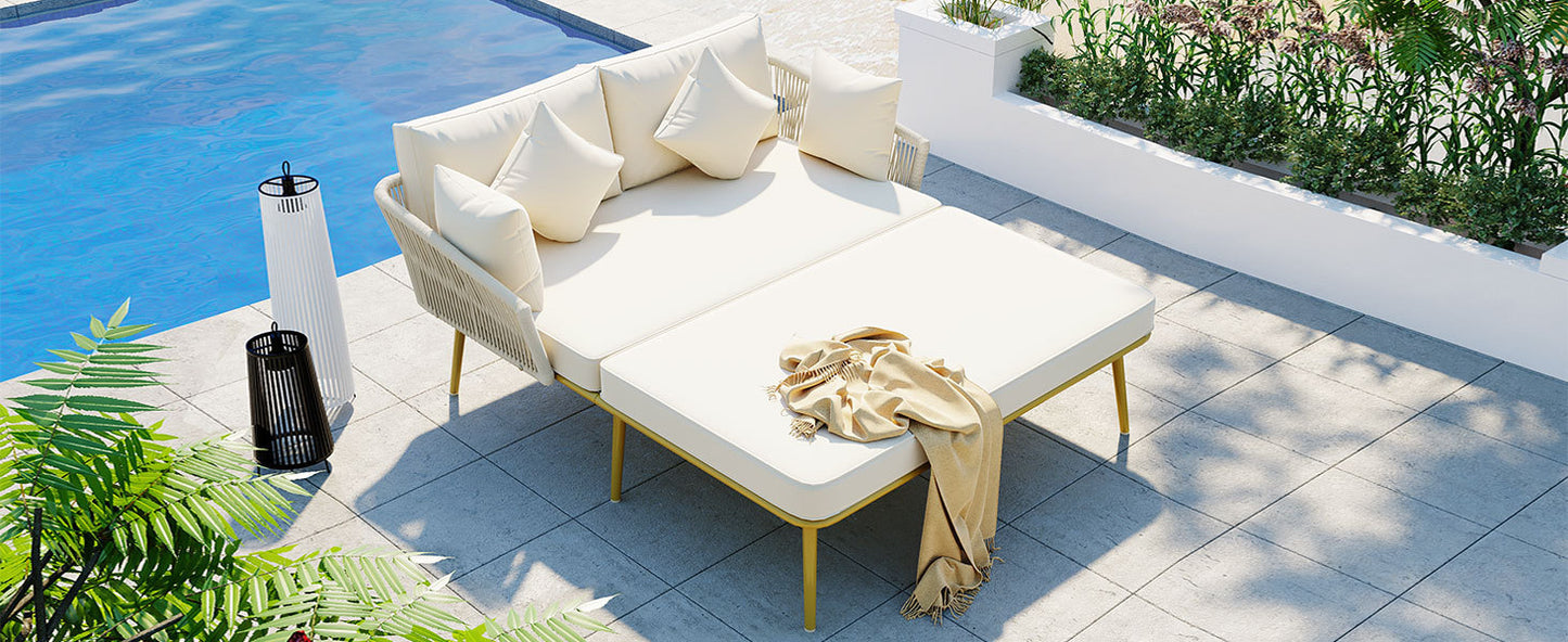 Outdoor Patio Daybed, Backrest with Washable Cushions