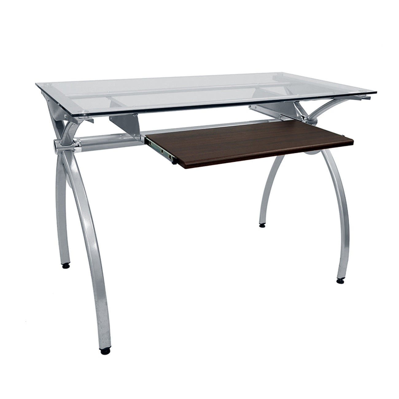 Top Computer Desk with Pull Out Keyboard Panel, Clear