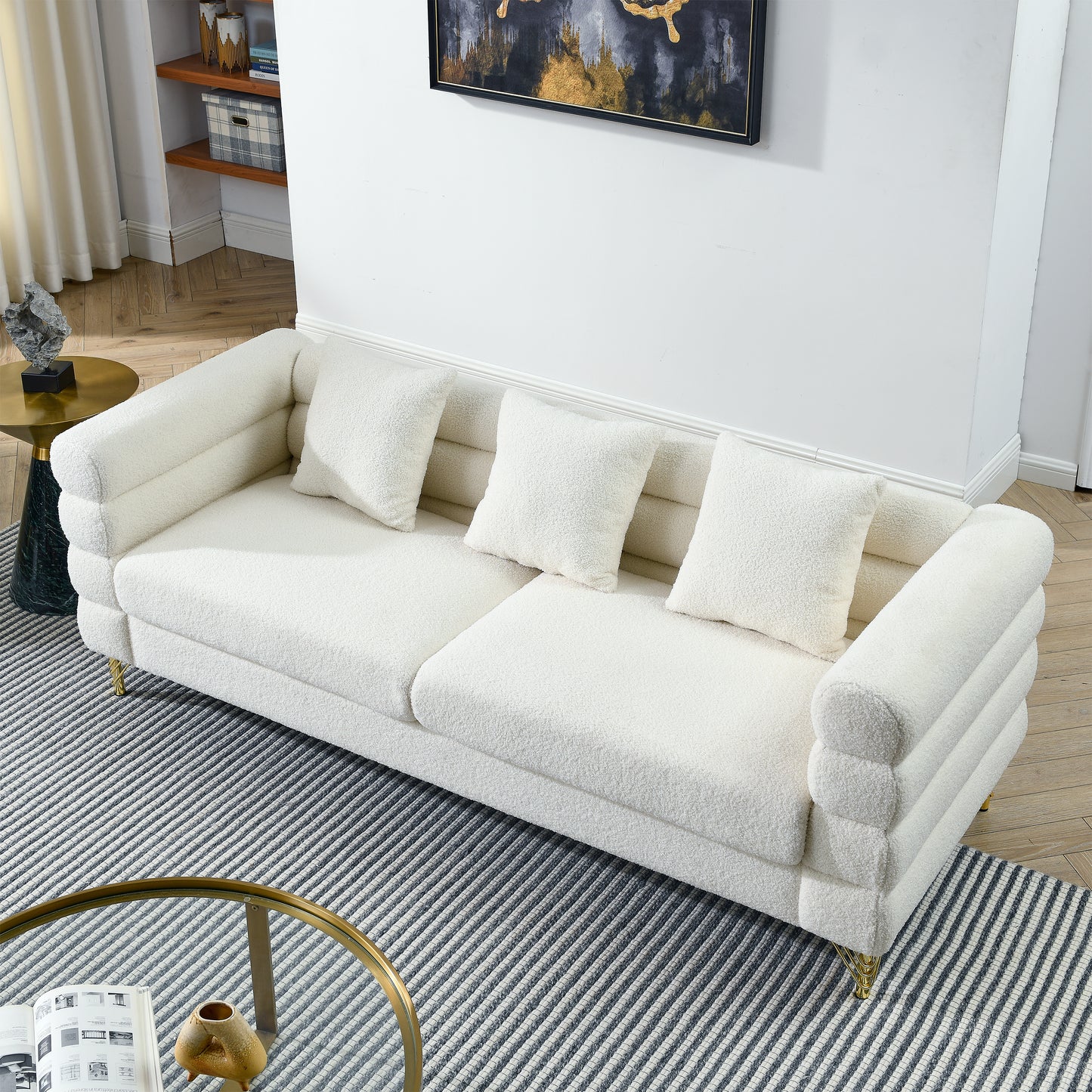 3-Seater Sectional Sofa White Teddy Ivory
