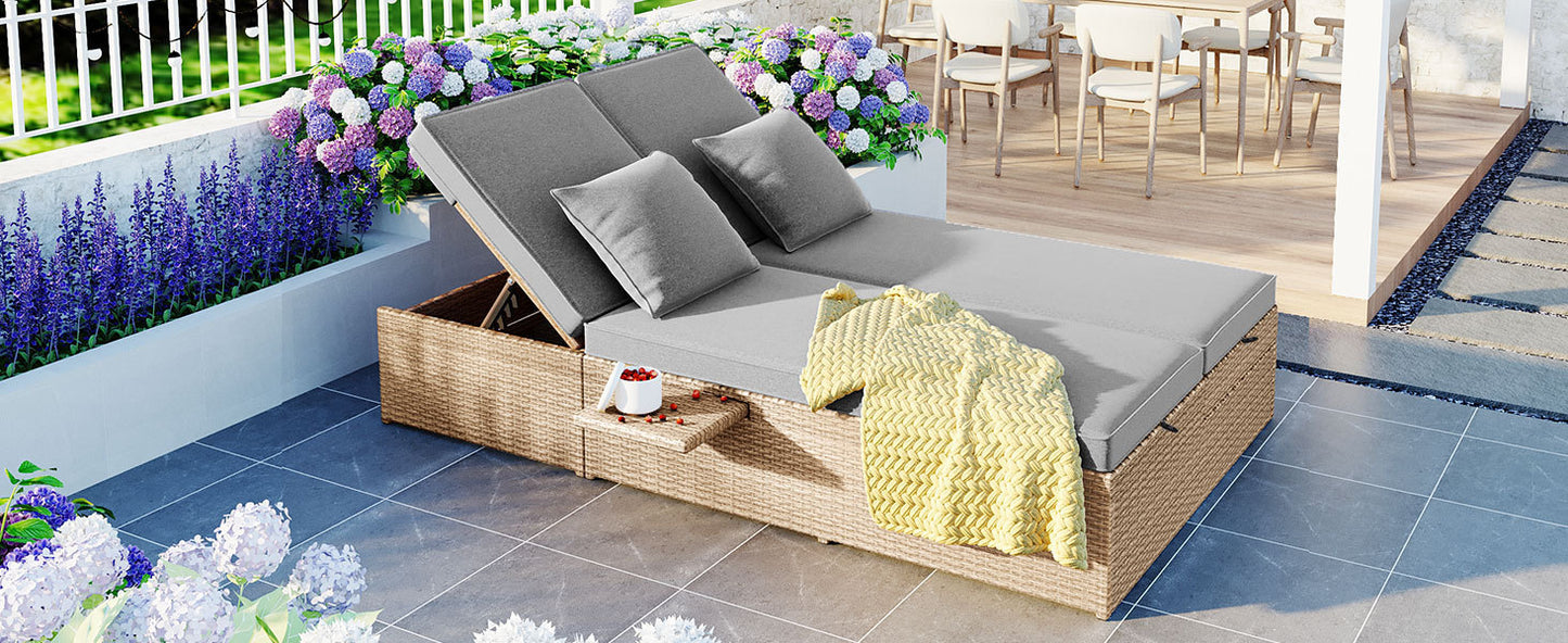 Outdoor Double Patio, Reclining Chairs, Adjustable Backrest Seat