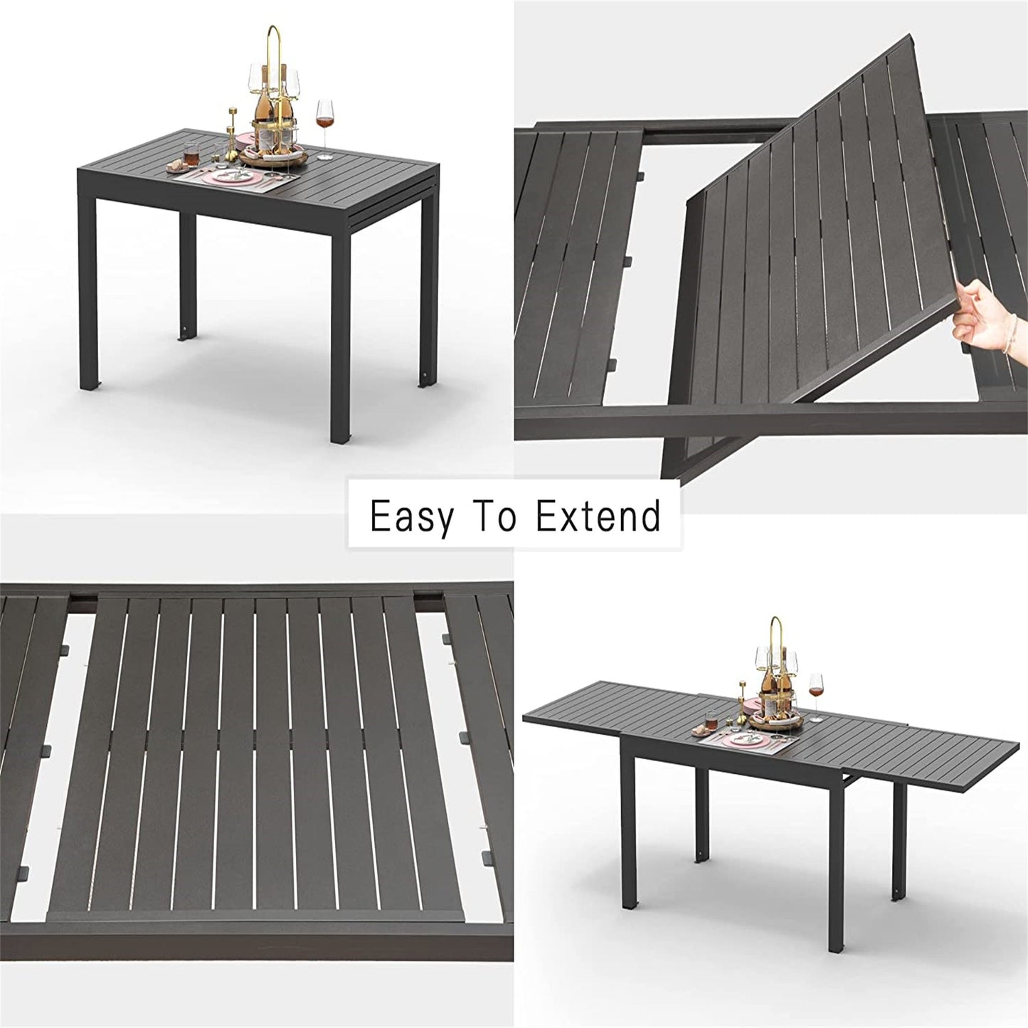Patio Dining Expandable Table, Metal Aluminum Outdoor, for 6-8 Person