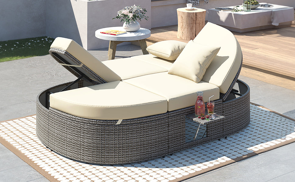 Outdoor Sun Bed Patio 2-Person Daybed, Cushions, Pillows