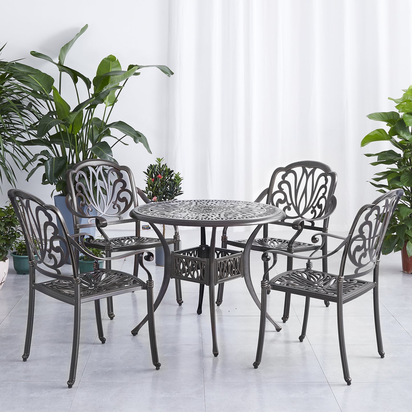 5PCS Outdoor Patio Furniture Dining Table Set All-Weather Cast Aluminum