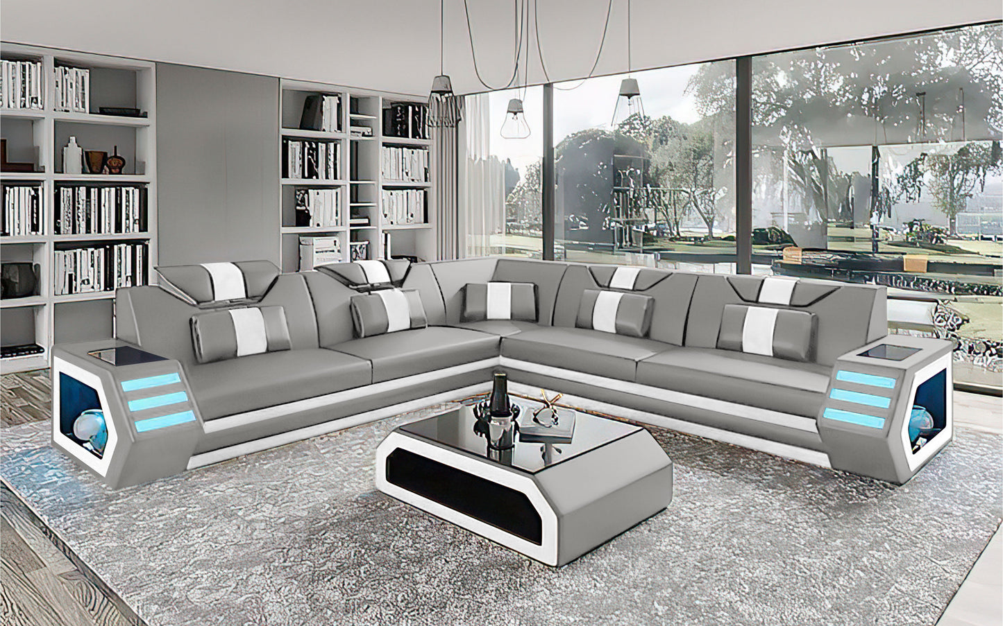 Modern Leather Sectional with LED Light