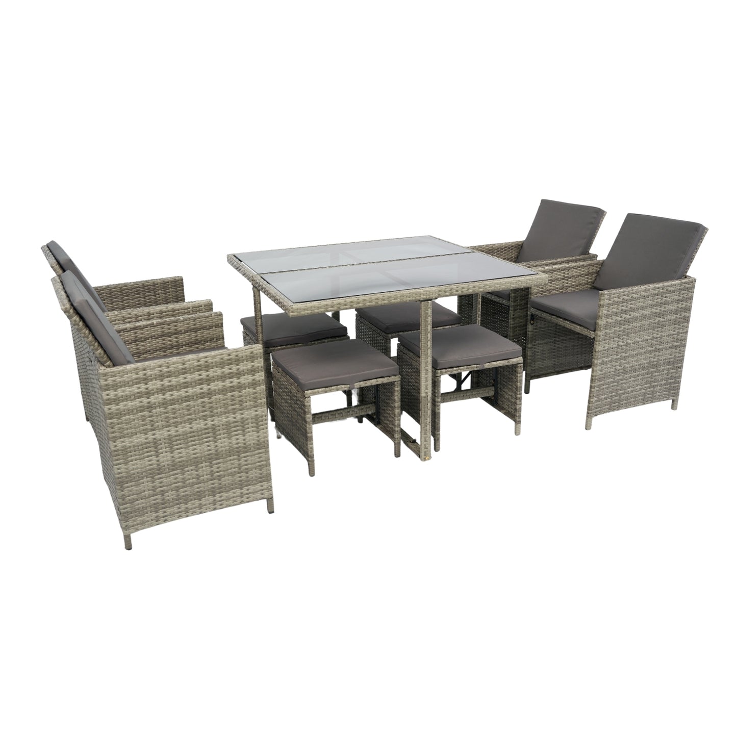 9 Pieces Patio Dining Sets Outdoor Space Saving, Glass Table