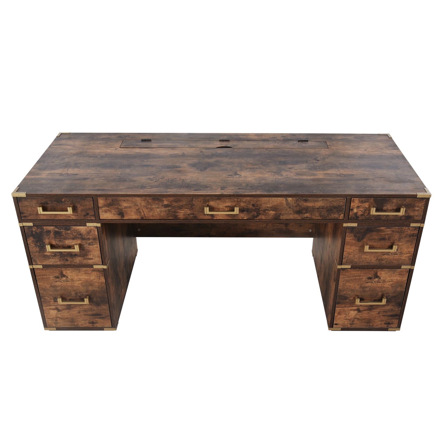 Executive Desk Metal Edge with 2 file drawers, USB Ports and Outlets