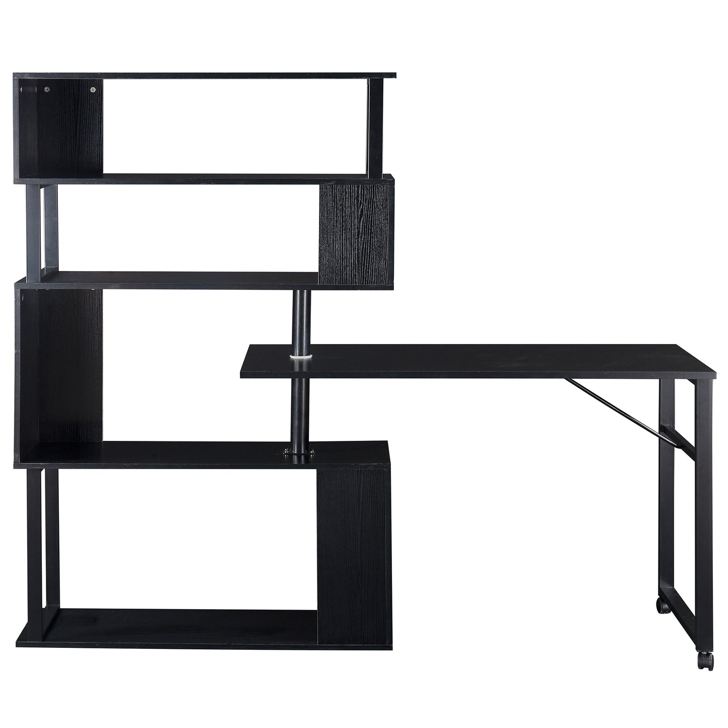 L-Shaped Corner Table, Rotating Computer Table with Bookshelf