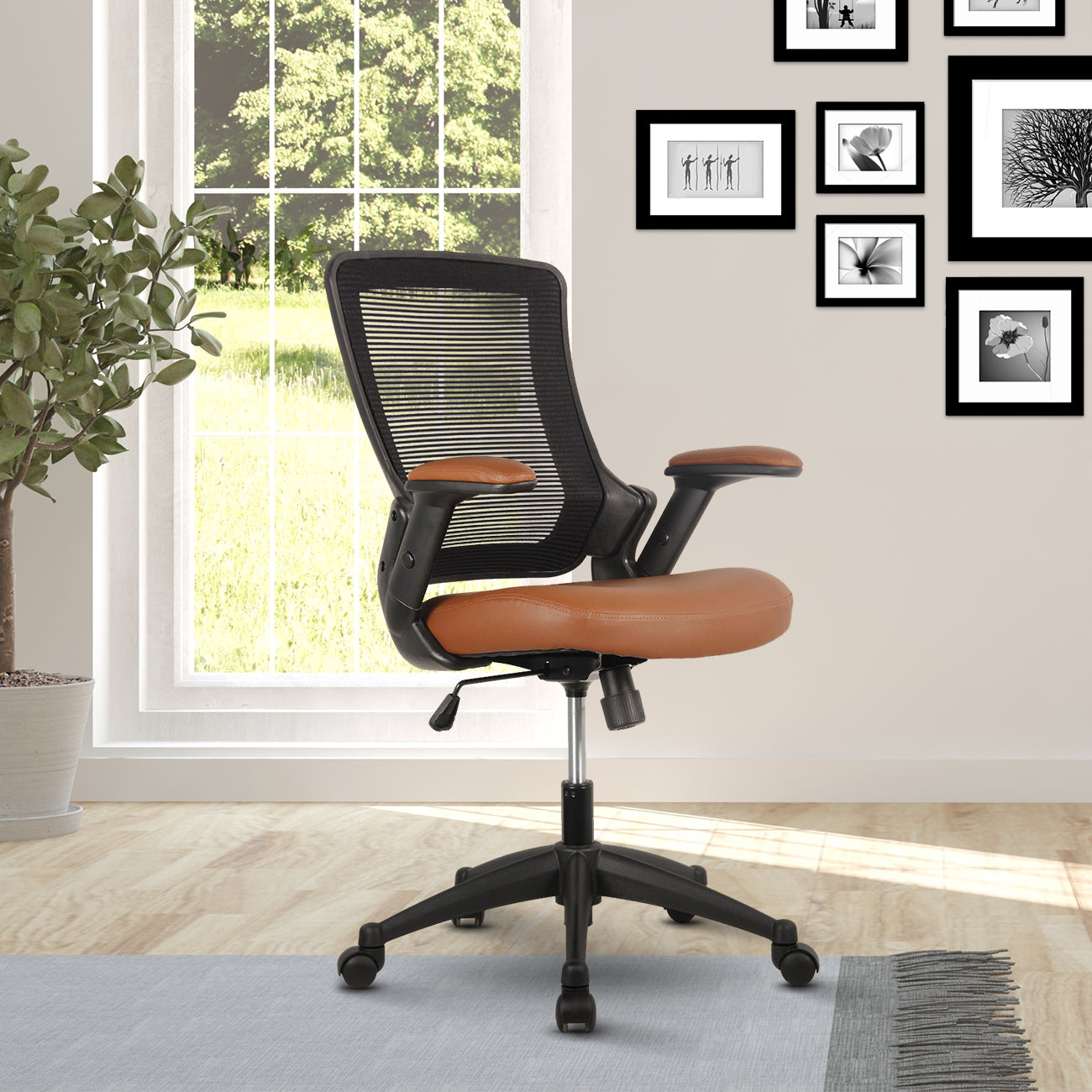 Mesh Task Office Chair with Height Adjustable Arms, Brown