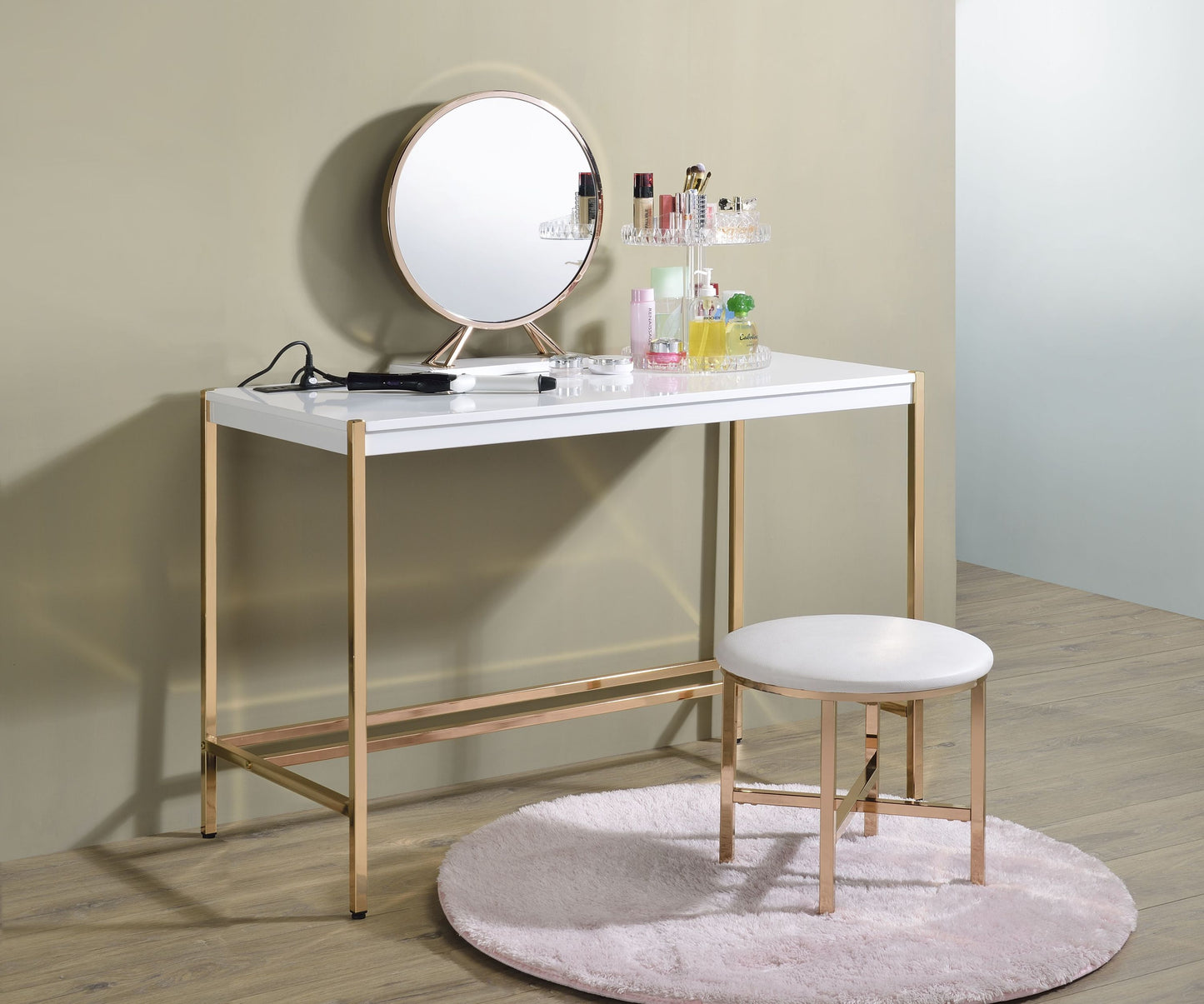 ACME Midriaks Writing Desk w/USB Port in White & Gold Finish