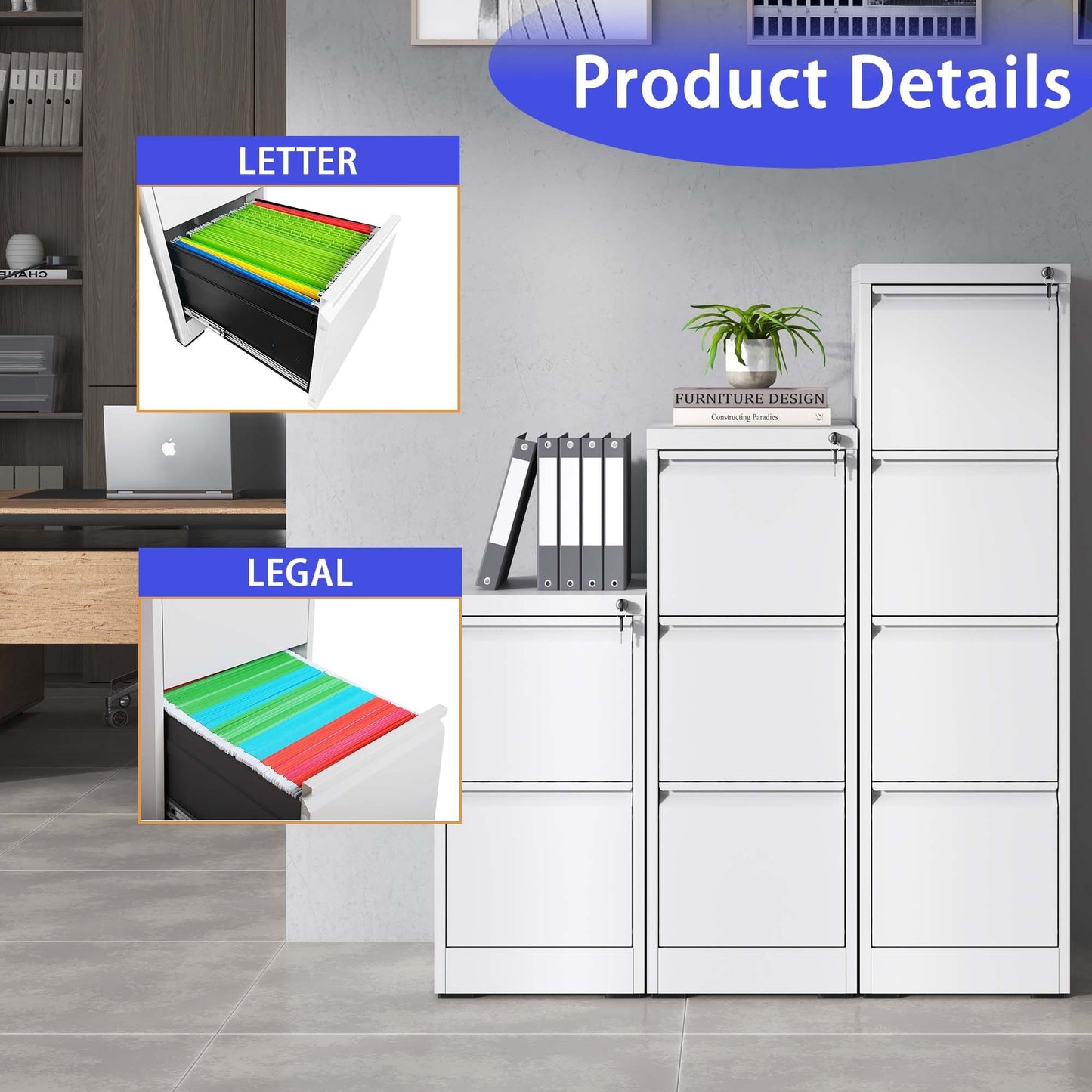 3 Drawer File Cabinet with Lock Office Home