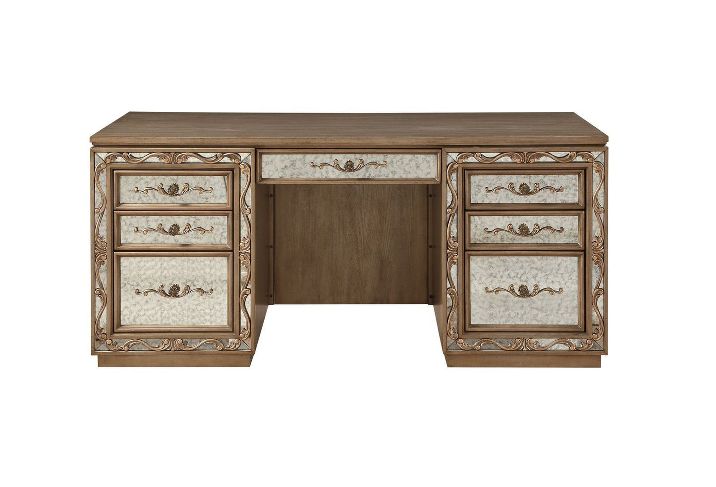ACME Orianne Computer Desk & Hutch in Antique Gold