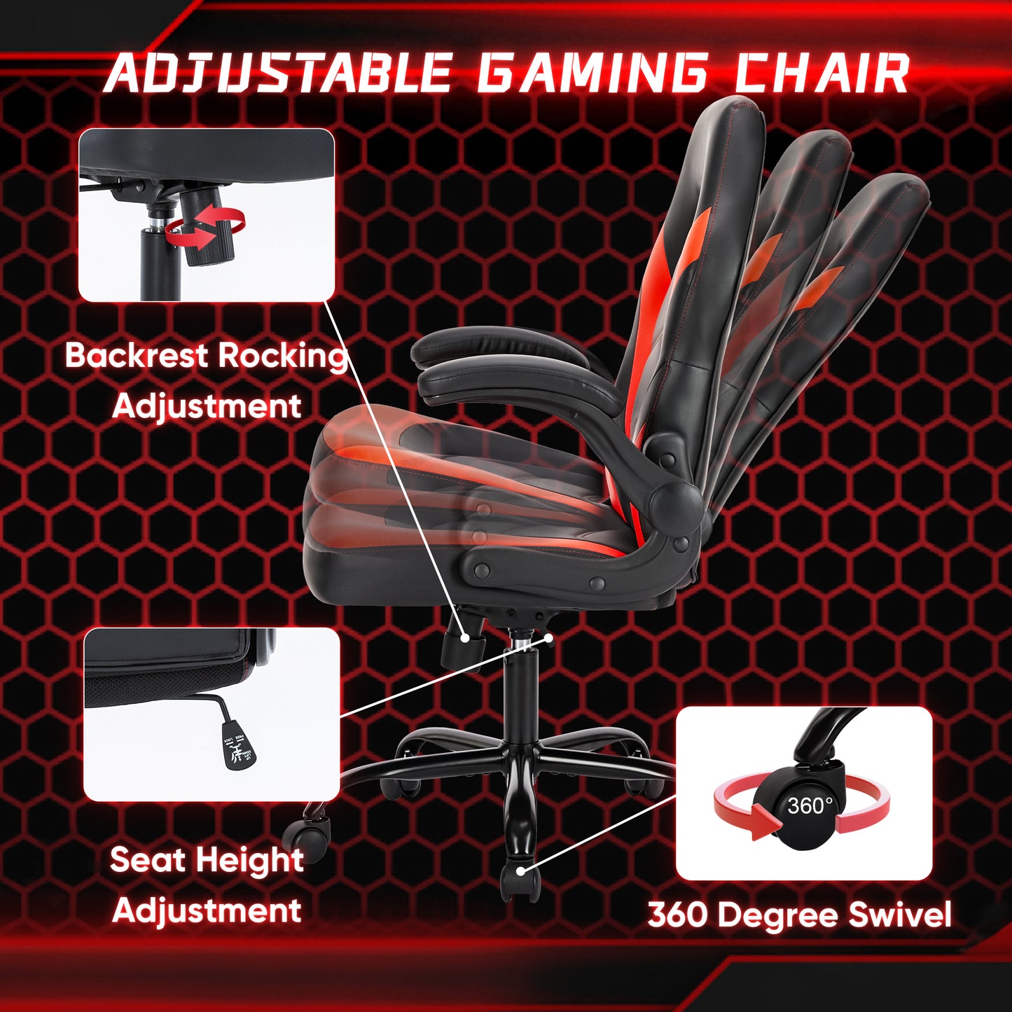 Leather Gaming Chair Ergonomic Office, Lumbar Support, Height Adjustable