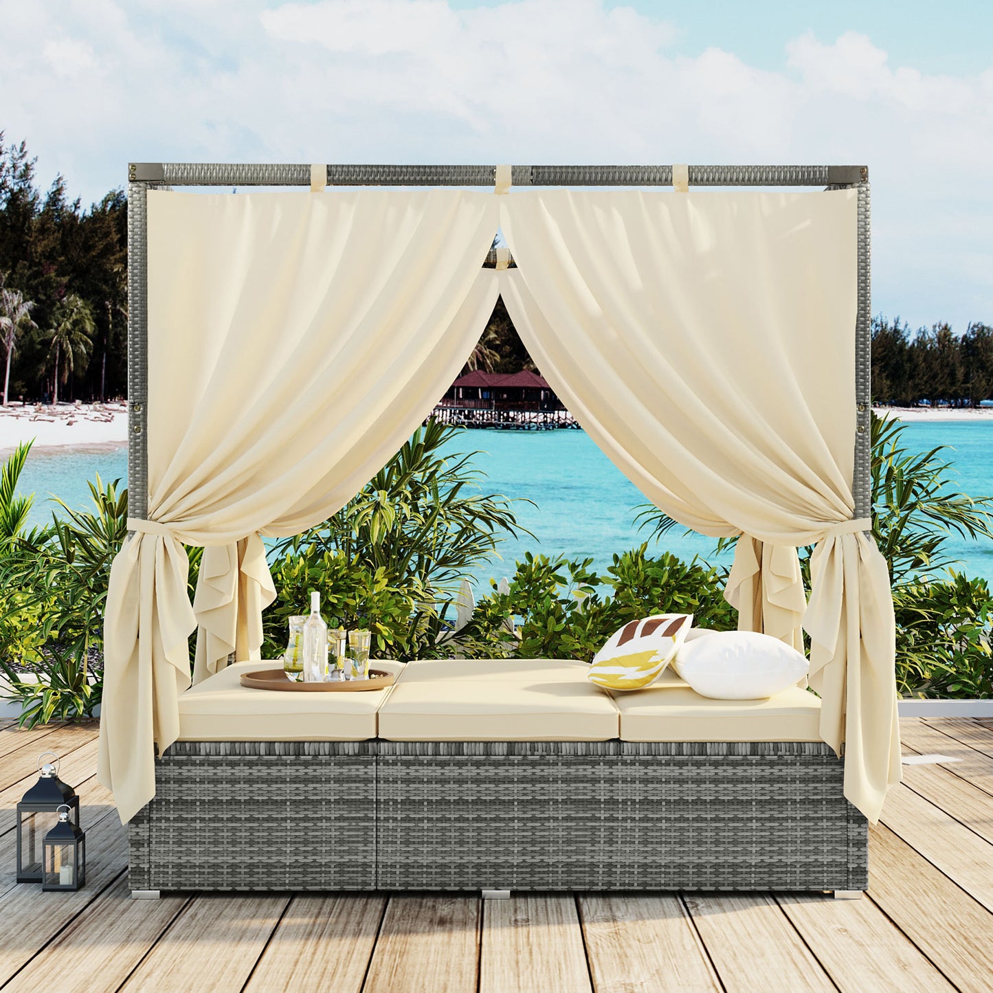 U_Style Adjustable Sun Bed With Curtain, High Comfort