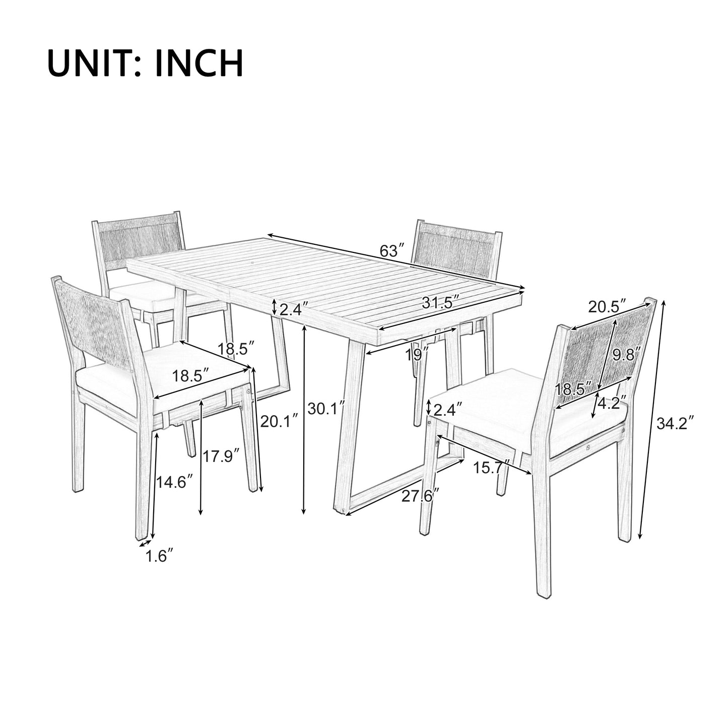 Multi-person Outdoor Dining Table and Chair Set, Thick Cushions