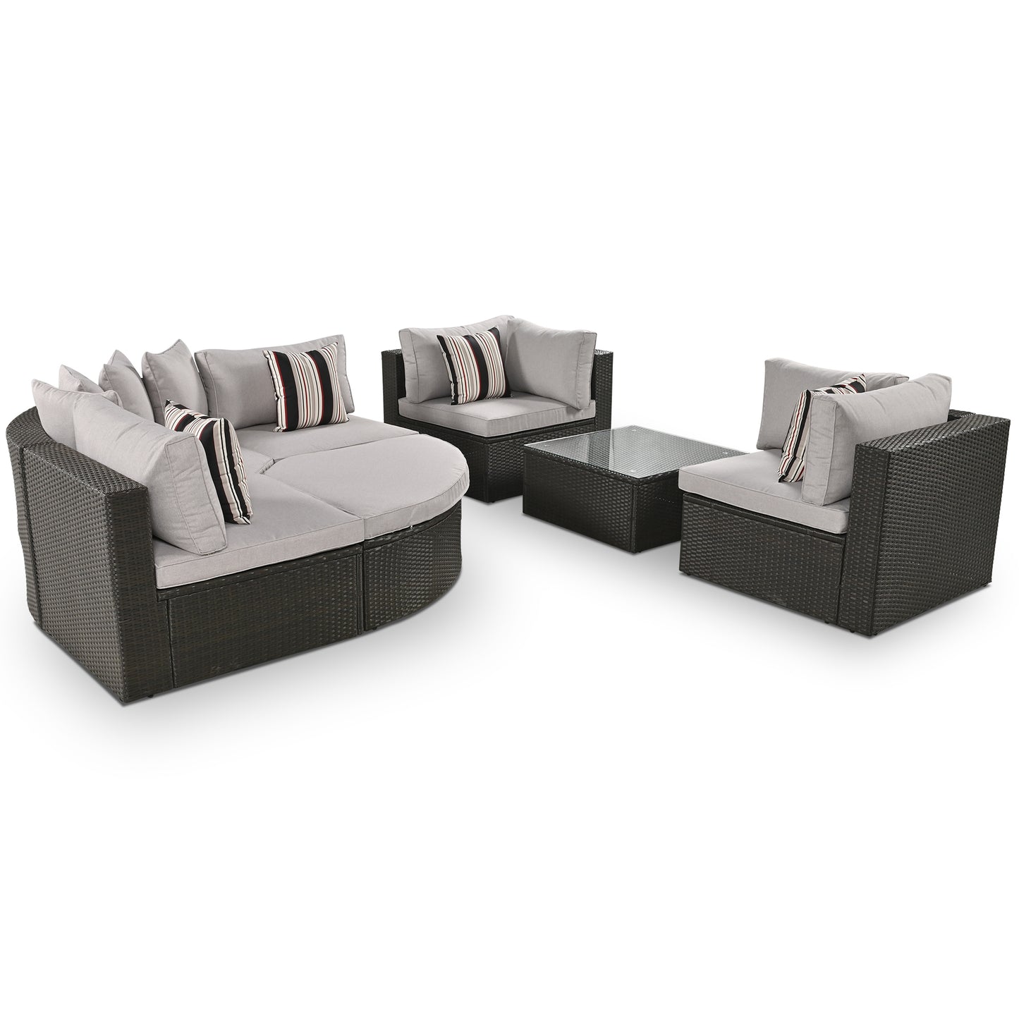 7-piece Outdoor Wicker Sofa Set, Colorful Pillows