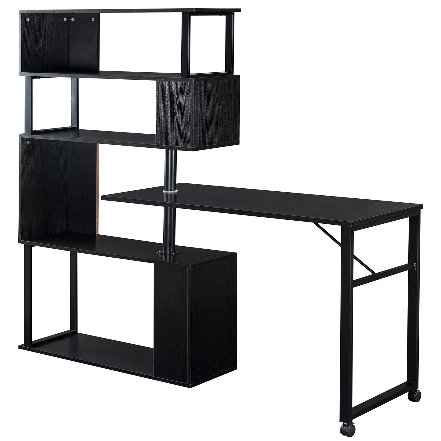 L-Shaped Corner Table, Rotating Computer Table with Bookshelf