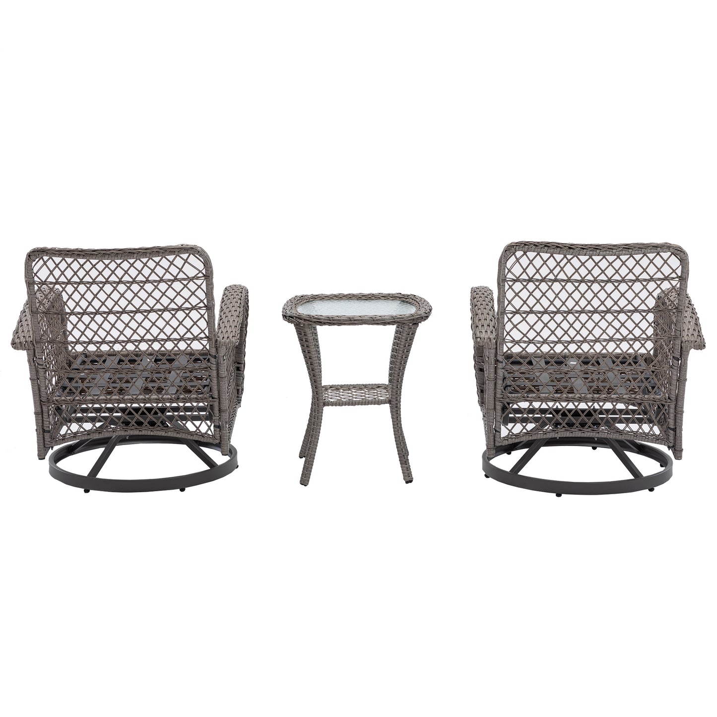 3 Pieces Outdoor Patio Chairs, 360 Degree Rocking