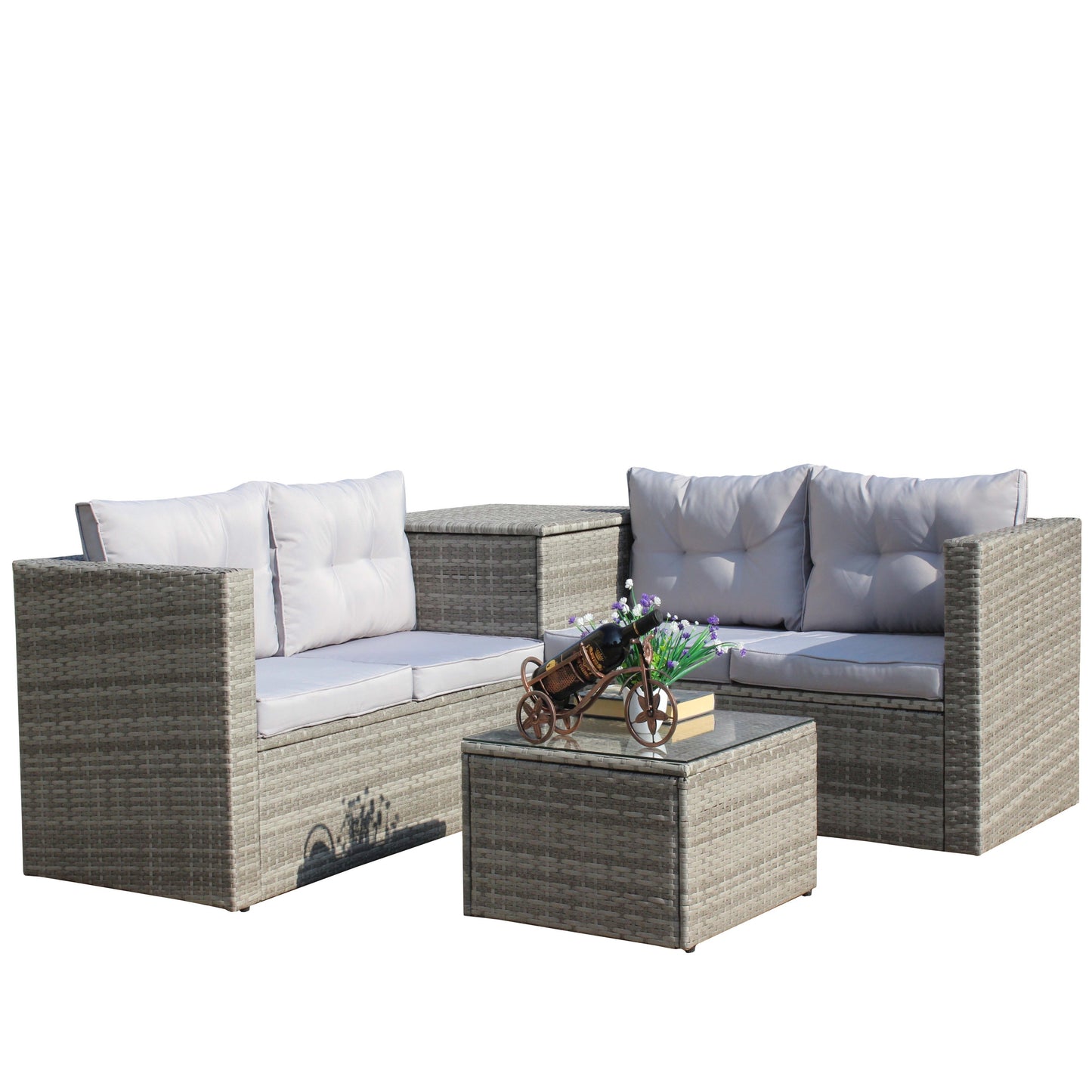 4 Piece Patio Sectional Outdoor Furniture with Storage Box