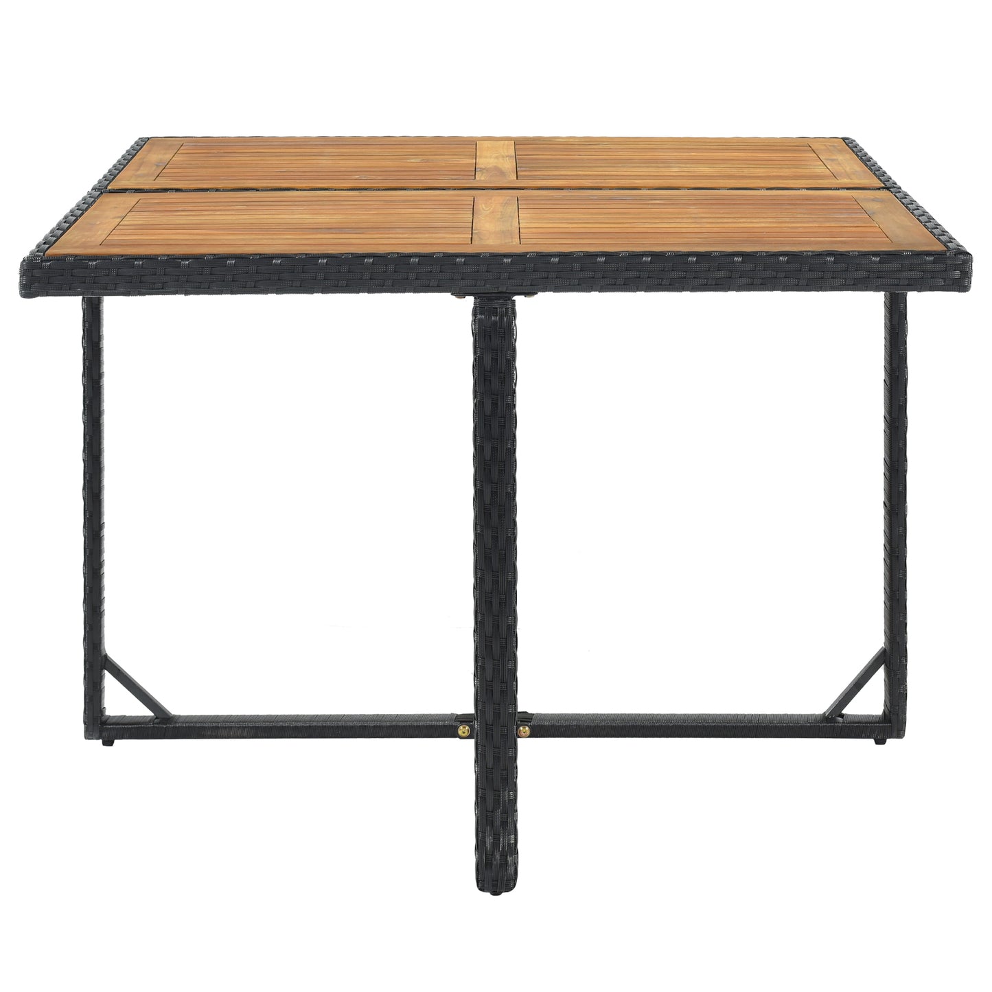9-Piece Dining Set, Wood Tabletop, Black Rattan, Beige Cushion
