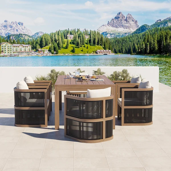 7 Pieces Outdoor Dining Set For 6 with Rectangle Table