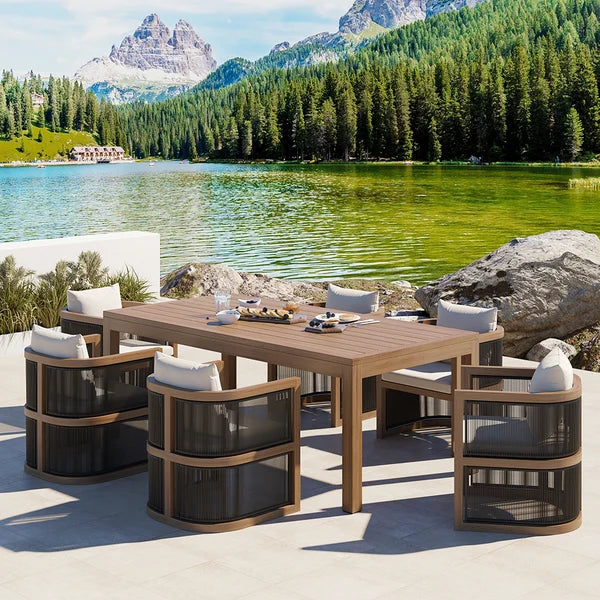7 Pieces Outdoor Dining Set For 6 with Rectangle Table