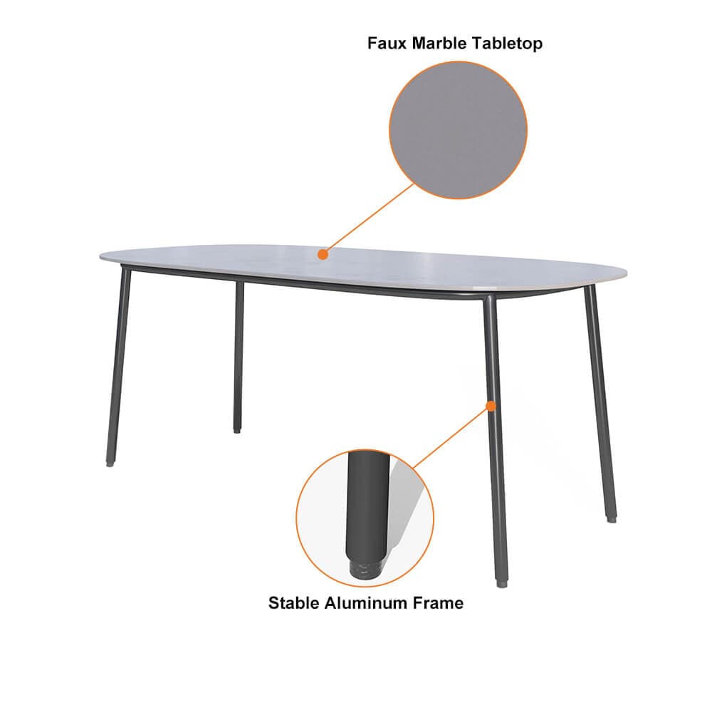 7 Pieces Outdoor Dining Set with Faux Marble Top & Aluminum Table