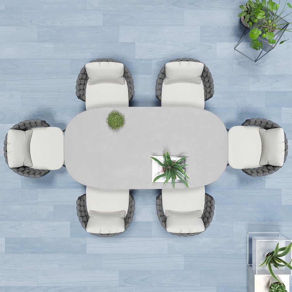 7 Pieces Outdoor Dining Set with Faux Marble Top & Aluminum Table