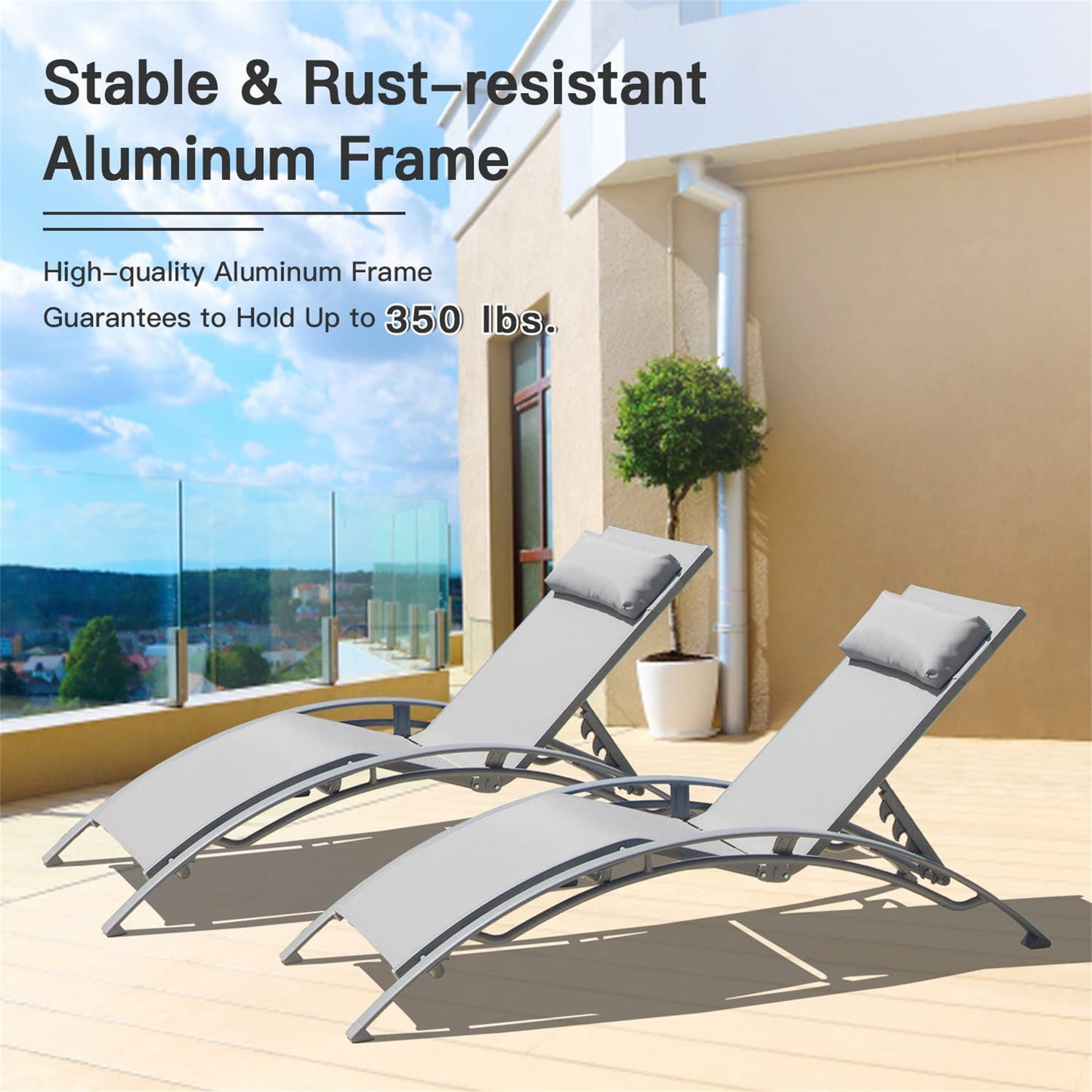 Outdoor Chaise Lounge Set of 2 Patio Recliner Chairs, Adjustable Backrest
