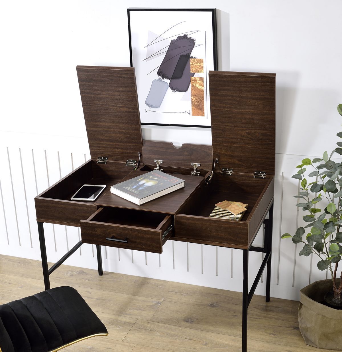 Verster Built-in USB Port Writing Desk, Oak & Black Finish