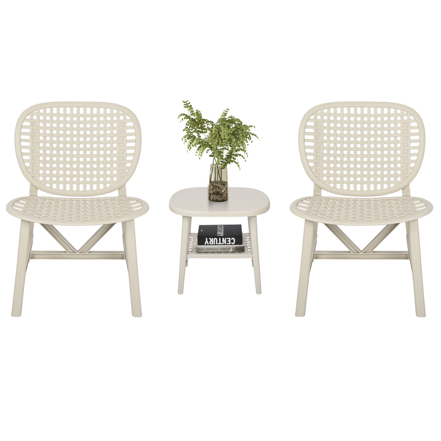 3 Pieces Hollow Design Retro Patio Table Chair Set All Weather