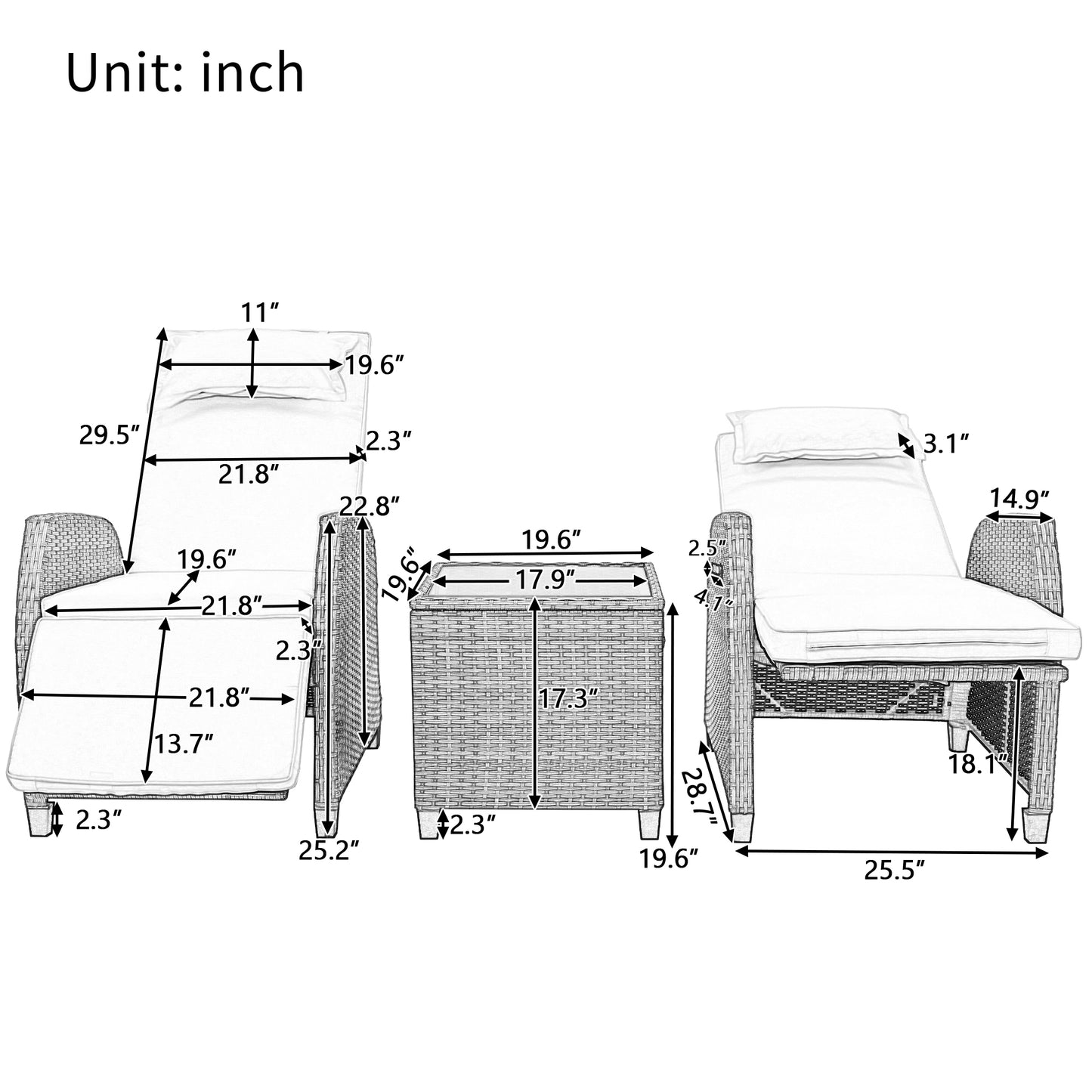 Outdoor Two-person Combination, Coffee Table, Adjustable