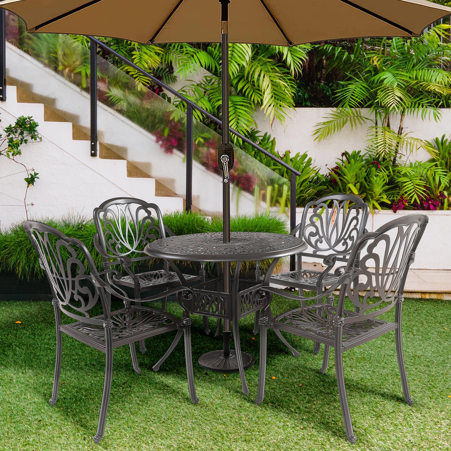 5PCS Outdoor Patio Furniture Dining Table Set All-Weather Cast Aluminum