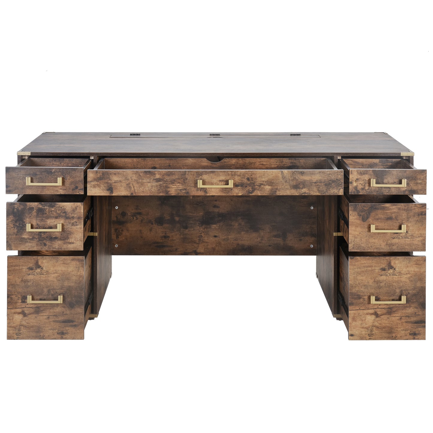 Executive Desk Metal Edge with 2 file drawers, USB Ports and Outlets