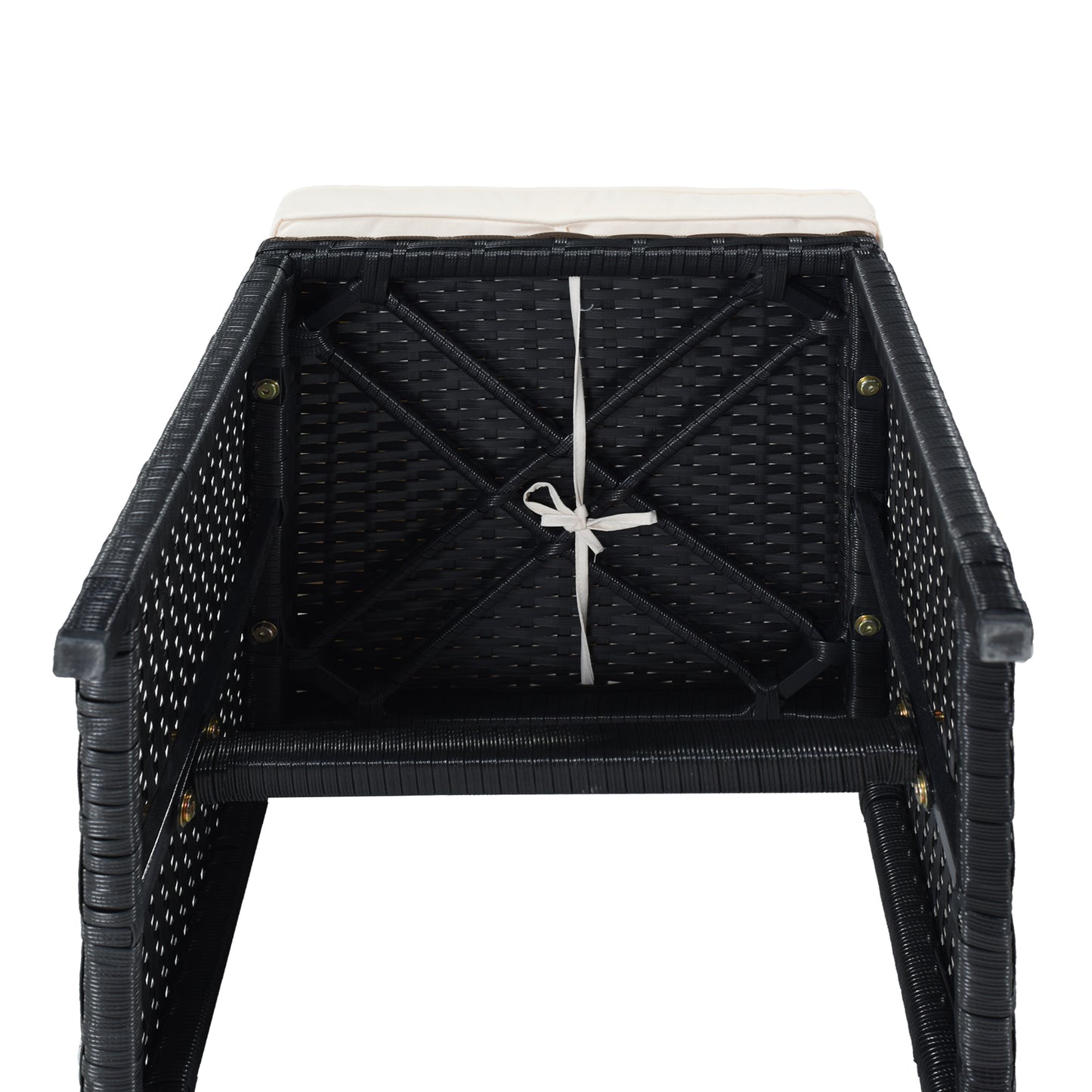 9-Piece Dining Set, Wood Tabletop, Black Rattan, Beige Cushion