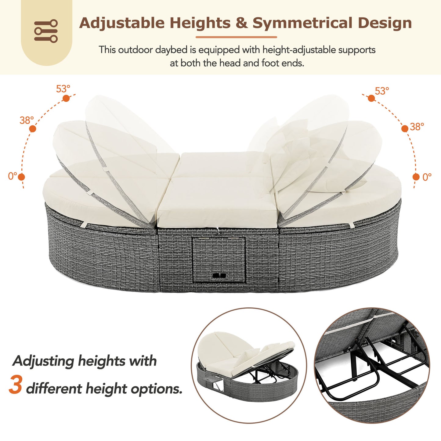 Outdoor Sun Bed Patio 2-Person Daybed, Cushions, Pillows
