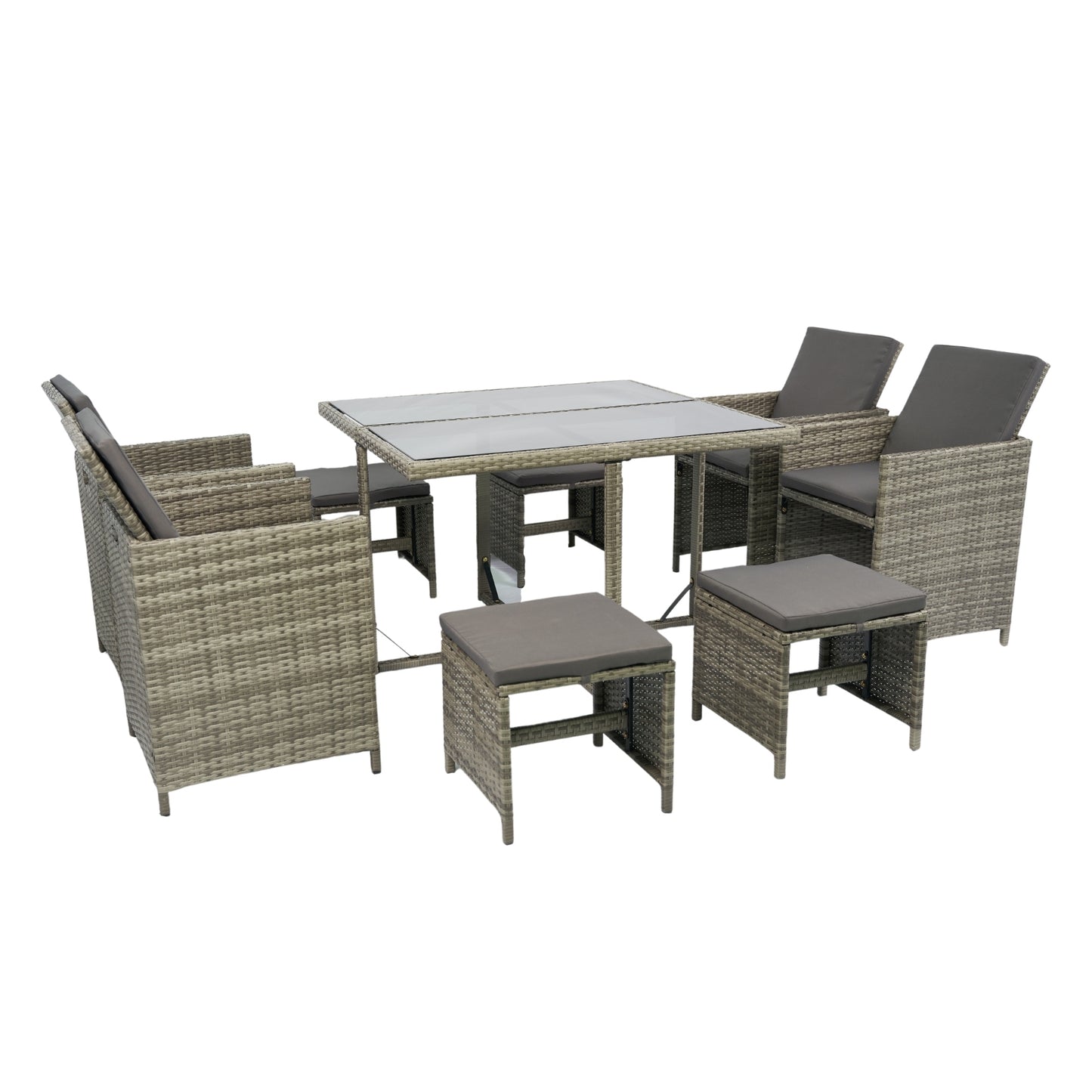 9 Pieces Patio Dining Sets Outdoor Space Saving, Glass Table