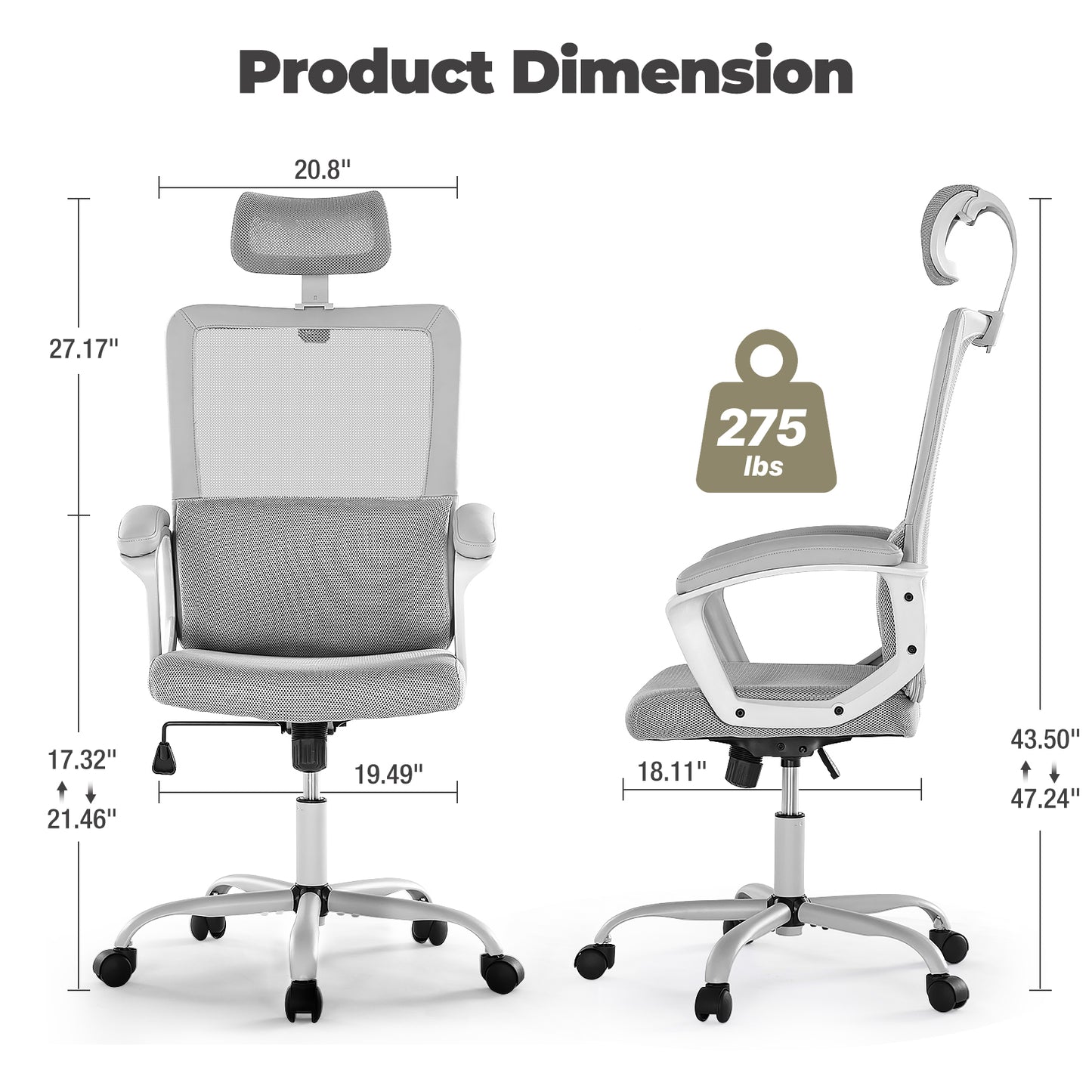 Ergonomic Office Gaming Chair, Adjustable Headrest, Lumbar Support